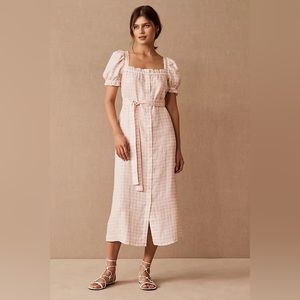 Lightly worn pink gingham sleeper dress with belt